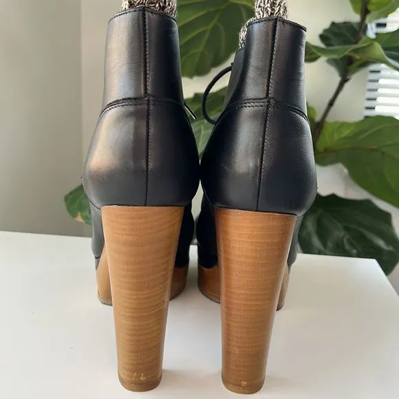 Chloe Rylee 38.5 (US 8) Boots Leather Black Clog Booties Platform Chunky Heel