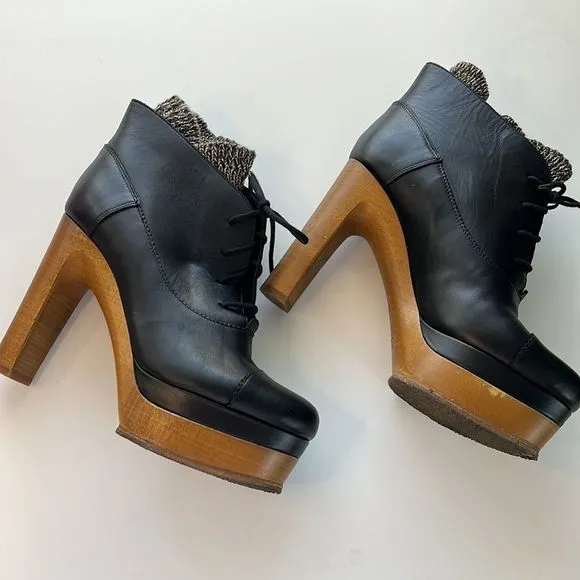 Chloe Rylee 38.5 (US 8) Boots Leather Black Clog Booties Platform Chunky Heel