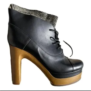 Chloe Rylee 38.5 (US 8) Boots Leather Black Clog Booties Platform Chunky Heel