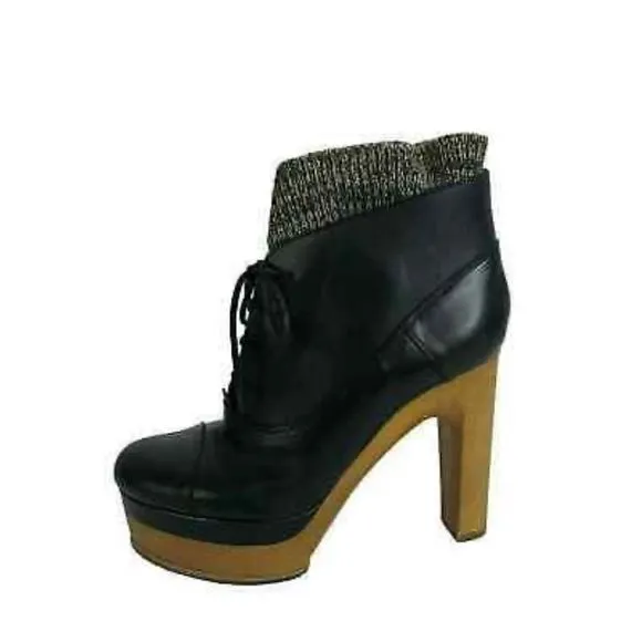 Chloe Rylee 38.5 (US 8) Boots Leather Black Clog Booties Platform Chunky Heel