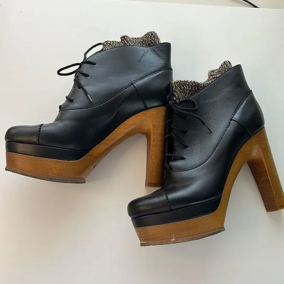 Chloe Rylee 38.5 (US 8) Boots Leather Black Clog Booties Platform Chunky Heel