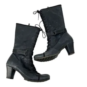 Chocolate Brand Blue Leather Multi Eyelet Heeled Boots