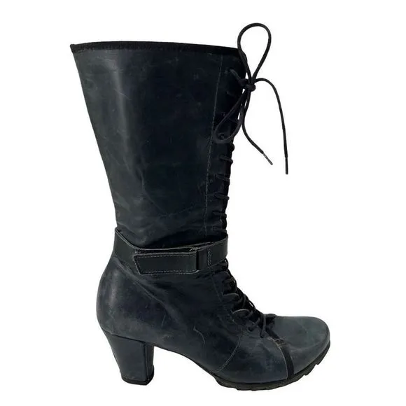 Chocolate Brand Blue Leather Multi Eyelet Heeled Boots
