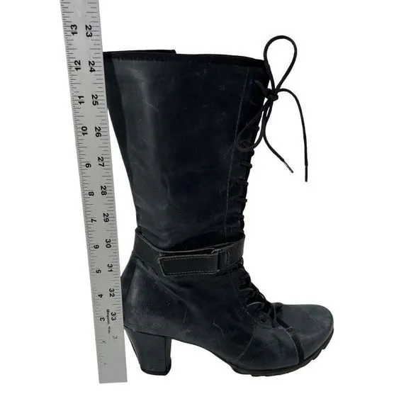 Chocolate Brand Blue Leather Multi Eyelet Heeled Boots