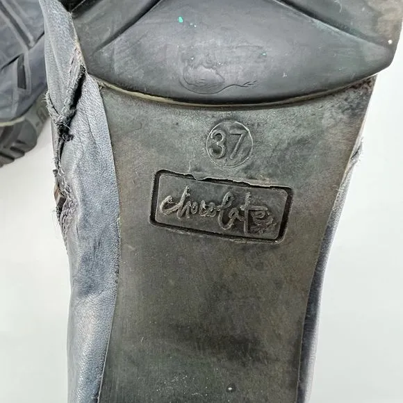 Chocolate Brand Blue Leather Multi Eyelet Heeled Boots