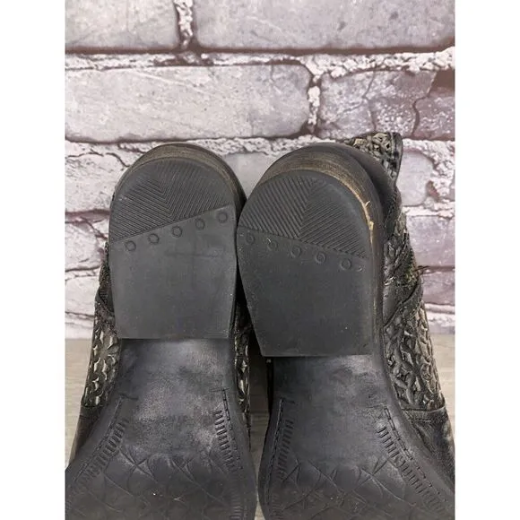 Circle G by Corral Black Leather Cut Out Distressed Heel Ankle Boots Women 9.5M