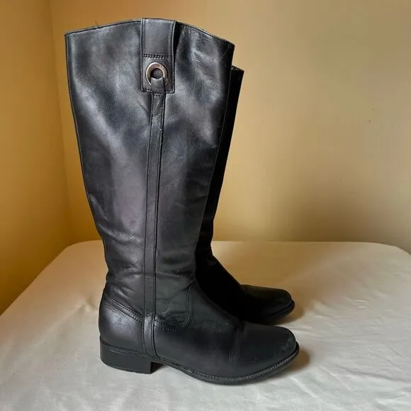 Clarks Black Leather Knee High Riding Boots Round Toe Zip Up Women's 7