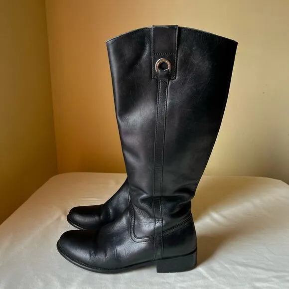 Clarks Black Leather Knee High Riding Boots Round Toe Zip Up Women's 7