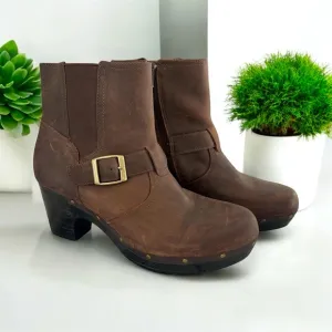 CLARKS Brown Leather Clog Boots
