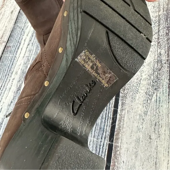 CLARKS Brown Leather Clog Boots