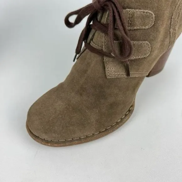 Clarks Carleta Lyon Taupe Suede Chunky Heel Ankle Boots 7