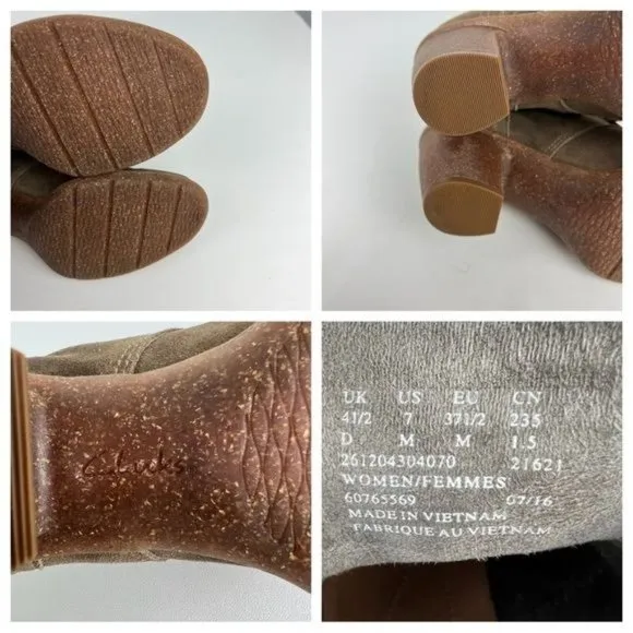 Clarks Carleta Lyon Taupe Suede Chunky Heel Ankle Boots 7