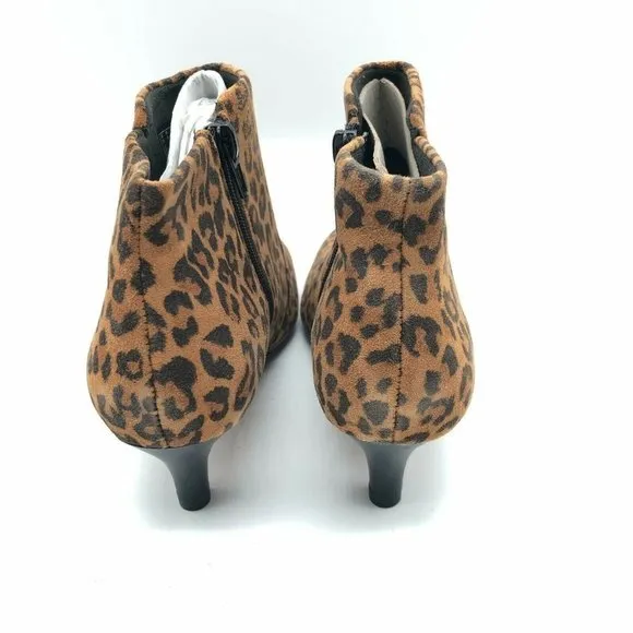 Clarks Linvale Judith Ankle Boots Suede Leopard Print Pointed Toe Heel Brown 6
