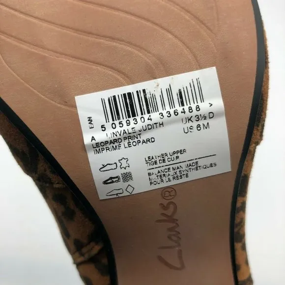 Clarks Linvale Judith Ankle Boots Suede Leopard Print Pointed Toe Heel Brown 6