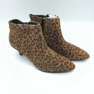 Clarks Linvale Judith Ankle Boots Suede Leopard Print Pointed Toe Heel Brown 6