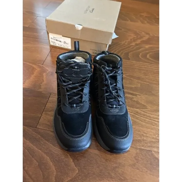 Clarks Mens 9.5 M Wellman Top Waterproof Ankle Boots Black Lace Up NEW