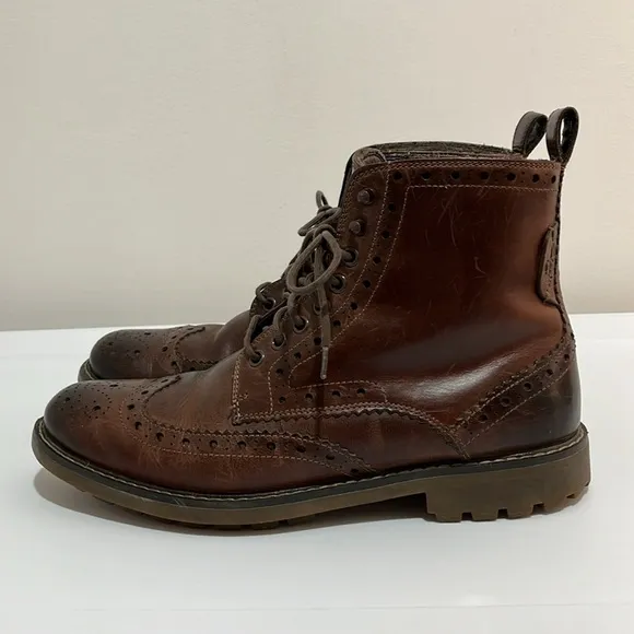 Clarks Montacute Lord Brogue Wing Tip Boots Men’s Size 9.5 Dark Brown