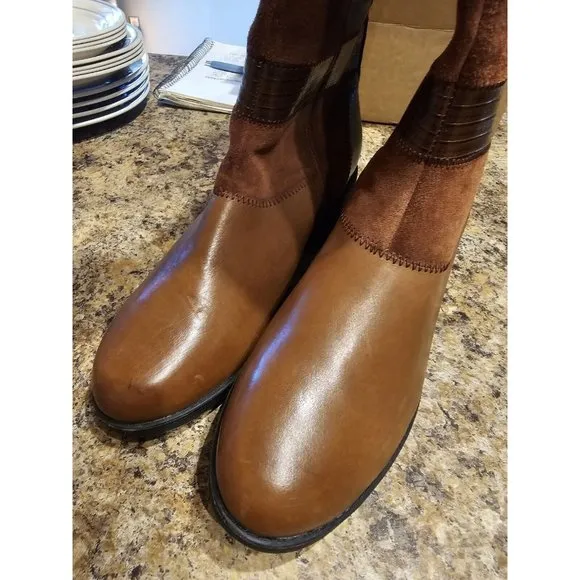 Clarks Nevella Nova Brown Leather &amp; Suede Riding Boots Women's 9 NEW