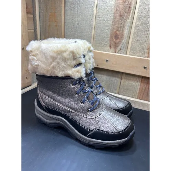 Clarks Womens Pewter Snow Boots Fur-Lined Waterproof Size 10W