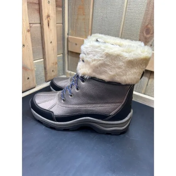 Clarks Womens Pewter Snow Boots Fur-Lined Waterproof Size 10W