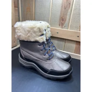 Clarks Womens Pewter Snow Boots Fur-Lined Waterproof Size 10W