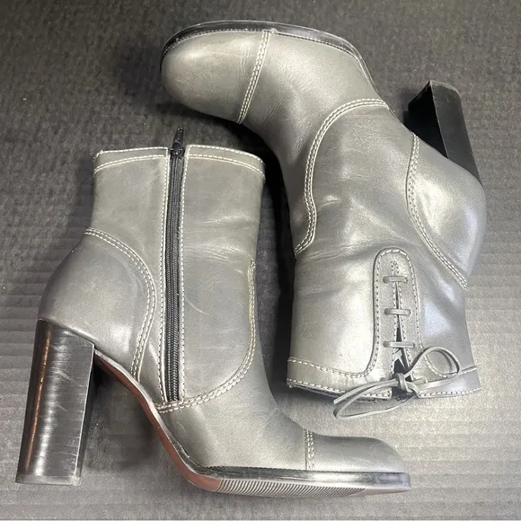 Classy Nine West Gray Bredeo Ankle Boots 5.5M approx 4” heel Beautiful