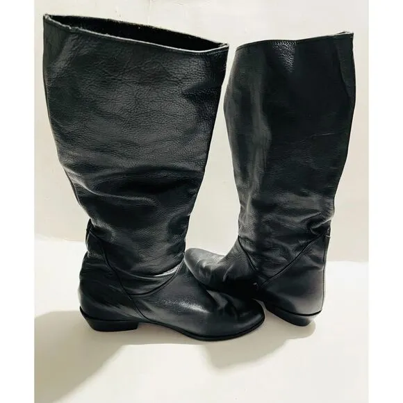 Claud Foam riding leather boots Italy black animal print gold buckle women 10.5