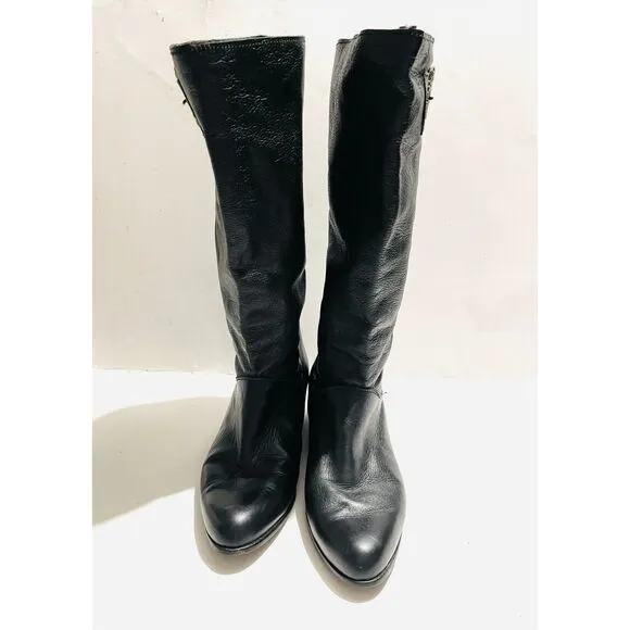 Claud Foam riding leather boots Italy black animal print gold buckle women 10.5
