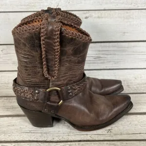 Cleo   Wolf Willow Brown Leather Snip Toe Harness Western Boots, Women’s 6