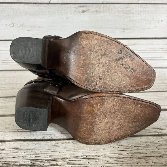 Cleo   Wolf Willow Brown Leather Snip Toe Harness Western Boots, Women’s 6
