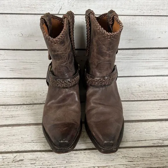 Cleo   Wolf Willow Brown Leather Snip Toe Harness Western Boots, Women’s 6