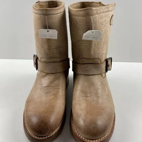 CLOE WOLF BLAINE BROWN LEATHER ROUND TOE PULL ON BOOTS SZ 8