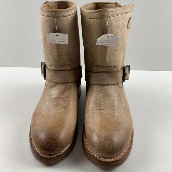 CLOE WOLF BLAINE BROWN LEATHER ROUND TOE PULL ON BOOTS SZ 8