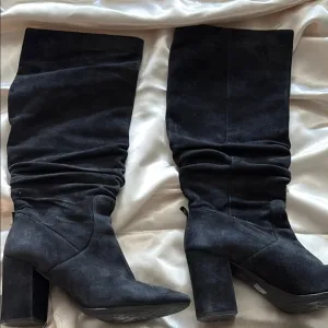 Coach Black Suede Heeled Boots with Chunky Block Heel