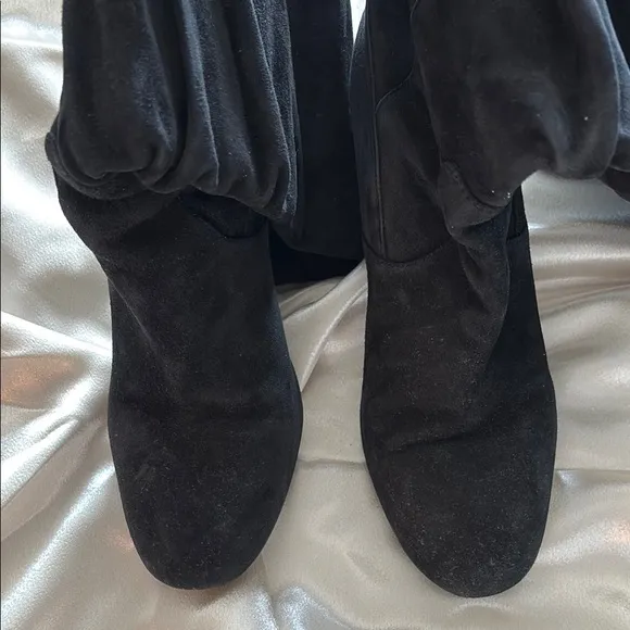 Coach Black Suede Heeled Boots with Chunky Block Heel
