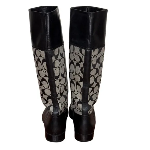 Coach Chrissi Logo Embossed Black Riding Boots Size 7.5