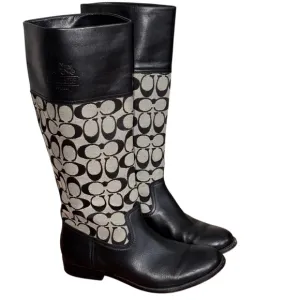 Coach Chrissi Logo Embossed Black Riding Boots Size 7.5