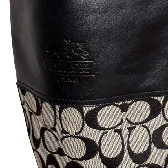 Coach Chrissi Logo Embossed Black Riding Boots Size 7.5