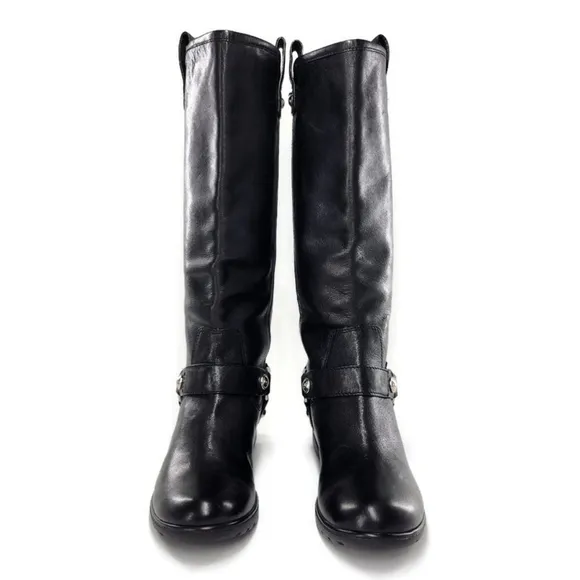 Coach Dafney Black Leather Harness &amp; Studs Pull-On Tall Knee-High Riding…