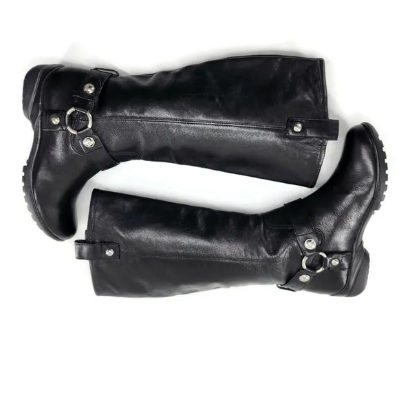 Coach Dafney Black Leather Harness &amp; Studs Pull-On Tall Knee-High Riding…
