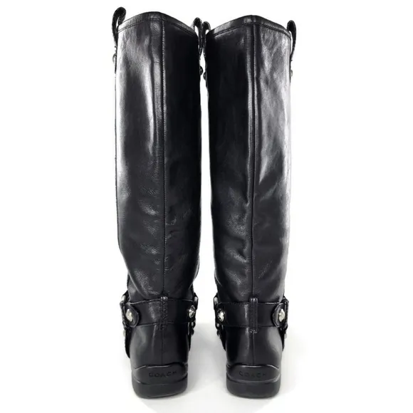 Coach Dafney Black Leather Harness &amp; Studs Pull-On Tall Knee-High Riding…