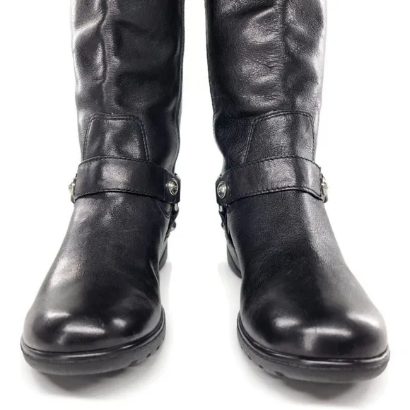 Coach Dafney Black Leather Harness &amp; Studs Pull-On Tall Knee-High Riding…
