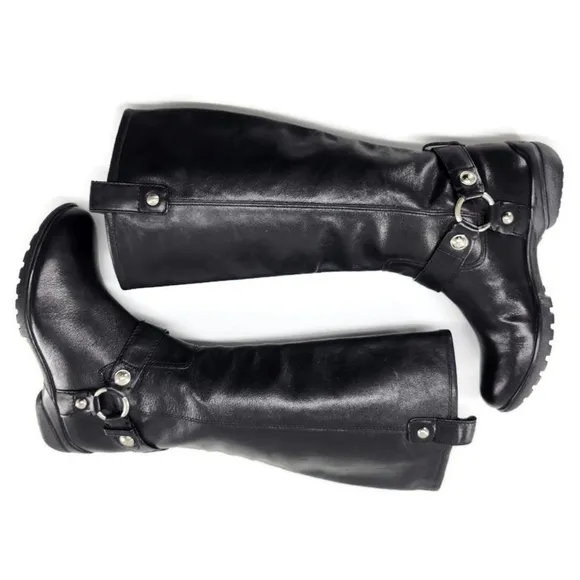 Coach Dafney Black Leather Harness &amp; Studs Pull-On Tall Knee-High Riding…