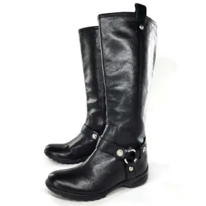 Coach Dafney Black Leather Harness &amp; Studs Pull-On Tall Knee-High Riding…