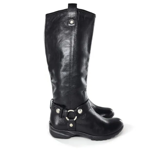 Coach Dafney Black Leather Harness &amp; Studs Pull-On Tall Knee-High Riding…