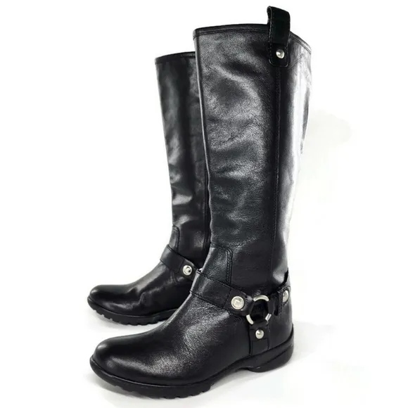 Coach Dafney Black Leather Harness &amp; Studs Pull-On Tall Knee-High Riding…