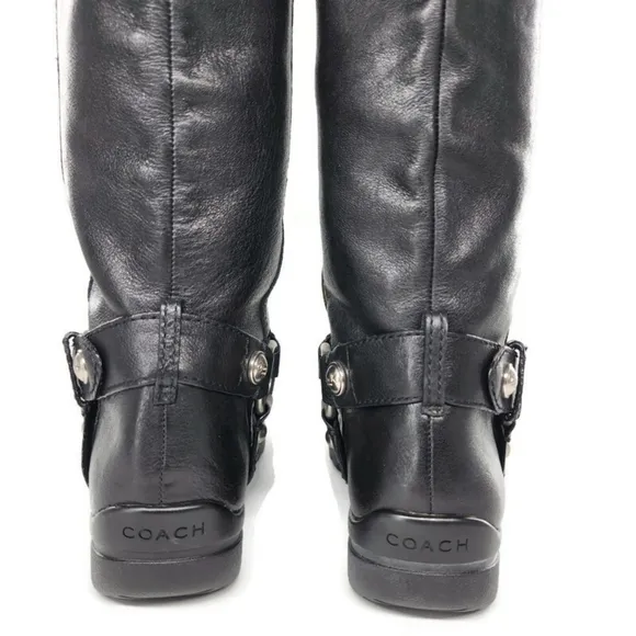 Coach Dafney Black Leather Harness &amp; Studs Pull-On Tall Knee-High Riding…