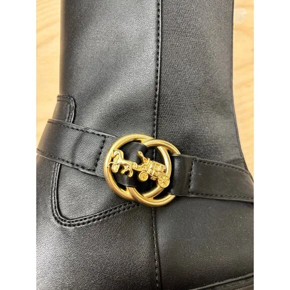 Coach Farrah Boots, Leather Rider Style in Black, Size 7.5
