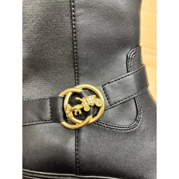 Coach Farrah Boots, Leather Rider Style in Black, Size 7.5