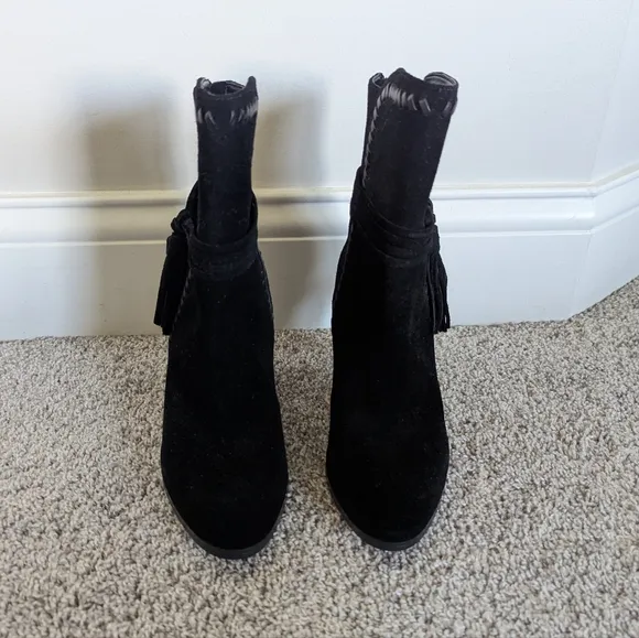 Coach Jessie Suede Silky Nappa Black Tassel Heeled Boots sz 7